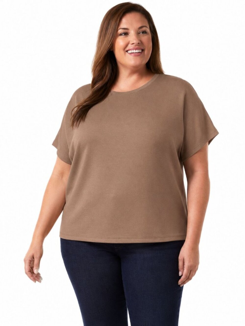 32 Degrees Cool Womens Plus Size 3X Taupe Short Sleeve Top Relaxed Fit